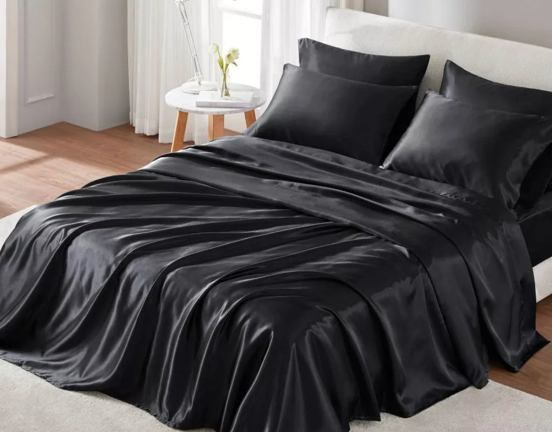 Queen Madison Park Essentials Premier Comfort Satin 6-Pc. Qu Black