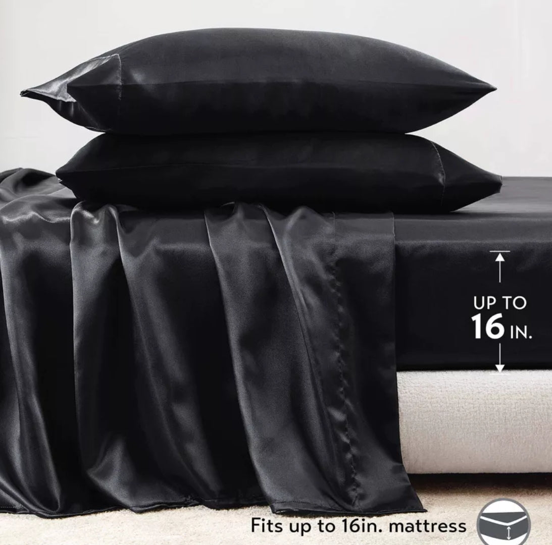 Queen Madison Park Essentials Premier Comfort Satin 6-Pc. Qu Black