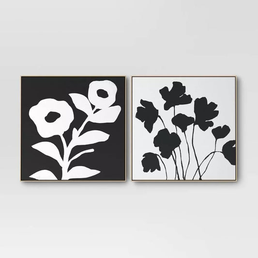 Threshold Floral Minimalist Wall Art Canvas Botanical Modern 2pk 24"x24