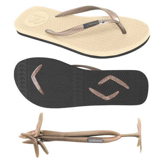 SLIM GOLDEN NUDE/BLACK FLIP-FLOPS